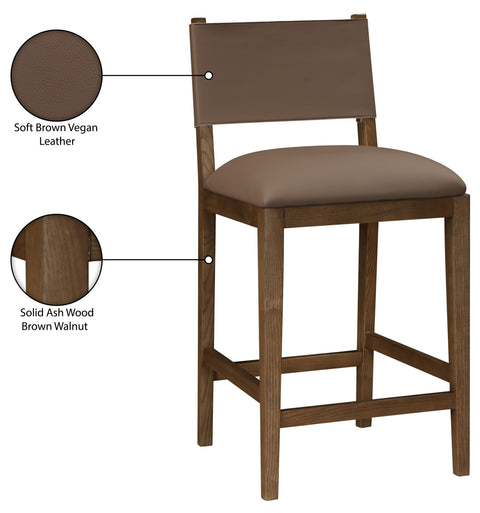 Mira Brown Vegan Leather Counter Stool, 1 Piece (Style 2)