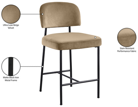 Arden Beige Performance Fabric Upholstered Counter Stool, 2-Piece