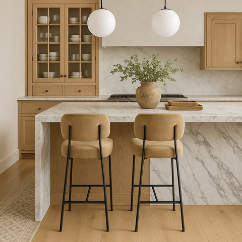 Arden Beige Performance Fabric Upholstered Counter Stool, 2-Piece