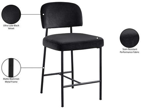Arden Black Performance Fabric Upholstered Counter Stool, 2-Piece