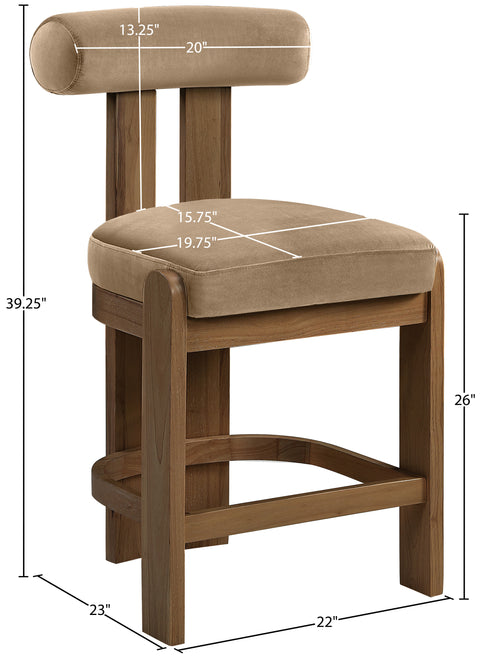 Noelle Beige Velvet Performance Fabric Upholstered Counter Stool, 2-Piece