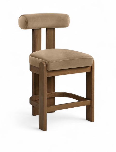 Noelle Beige Velvet Performance Fabric Upholstered Counter Stool, 2-Piece