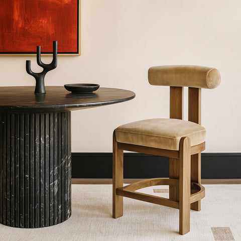 Noelle Beige Velvet Performance Fabric Upholstered Counter Stool, 2-Piece