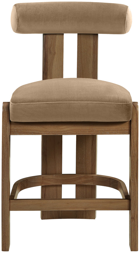 Noelle Beige Velvet Performance Fabric Upholstered Counter Stool, 2-Piece
