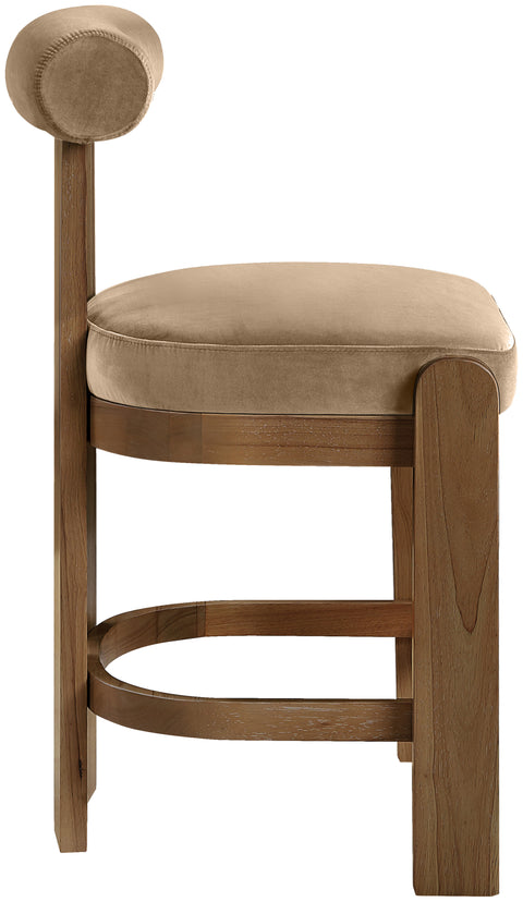 Noelle Beige Velvet Performance Fabric Upholstered Counter Stool, 2-Piece