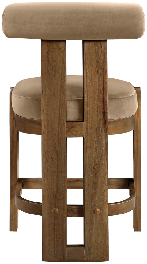 Noelle Beige Velvet Performance Fabric Upholstered Counter Stool, 2-Piece
