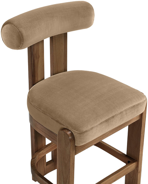 Noelle Beige Velvet Performance Fabric Upholstered Counter Stool, 2-Piece
