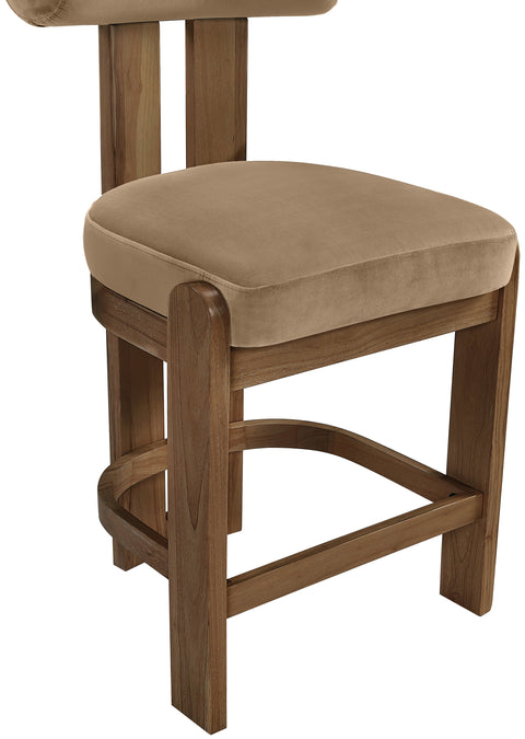 Noelle Beige Velvet Performance Fabric Upholstered Counter Stool, 2-Piece