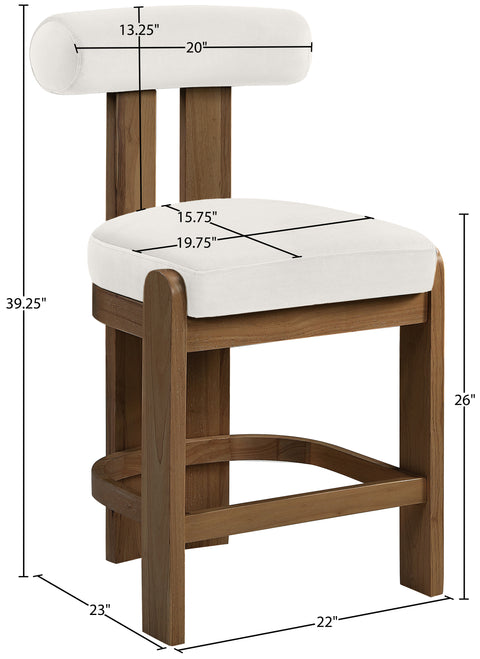 Noelle Cream Velvet Performance Fabric Upholstered Counter Stool, 2-Piece