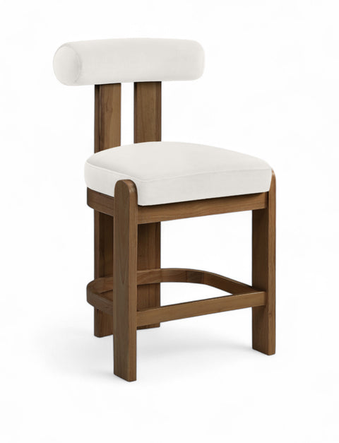 Noelle Cream Velvet Performance Fabric Upholstered Counter Stool, 2-Piece