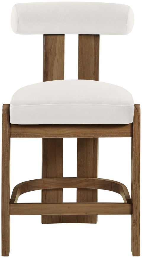 Noelle Cream Velvet Performance Fabric Upholstered Counter Stool, 2-Piece