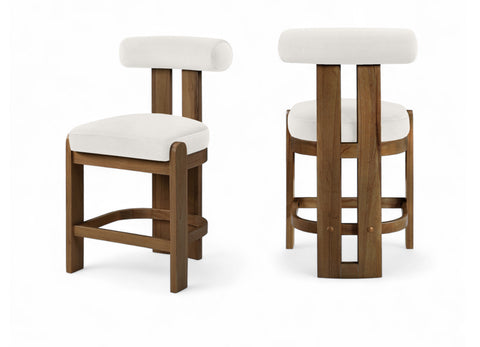 Noelle Cream Velvet Performance Fabric Upholstered Counter Stool, 2-Piece