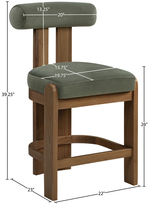 Noelle Green Velvet Performance Fabric Upholstered Counter Stool, 2-Piece