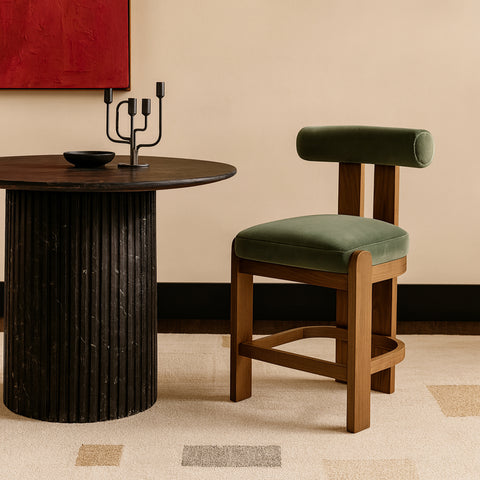 Noelle Green Velvet Performance Fabric Upholstered Counter Stool, 2-Piece
