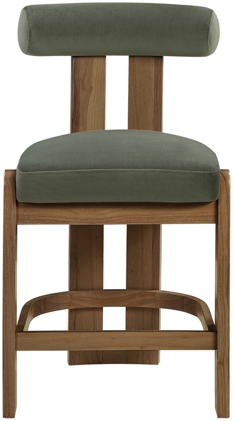 Noelle Green Velvet Performance Fabric Upholstered Counter Stool, 2-Piece