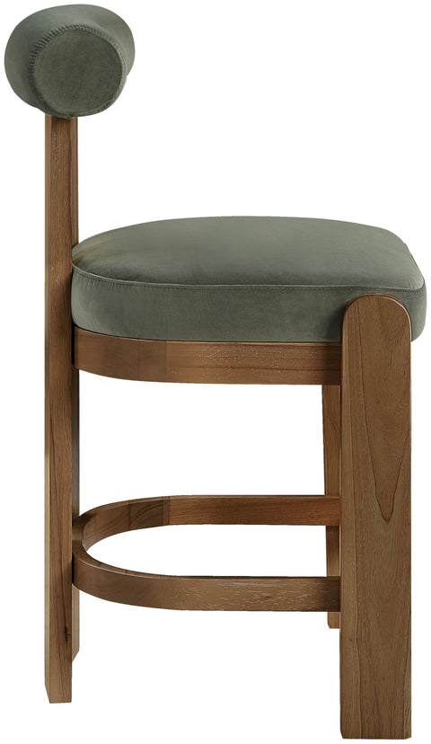 Noelle Green Velvet Performance Fabric Upholstered Counter Stool, 2-Piece