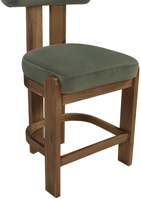 Noelle Green Velvet Performance Fabric Upholstered Counter Stool, 2-Piece