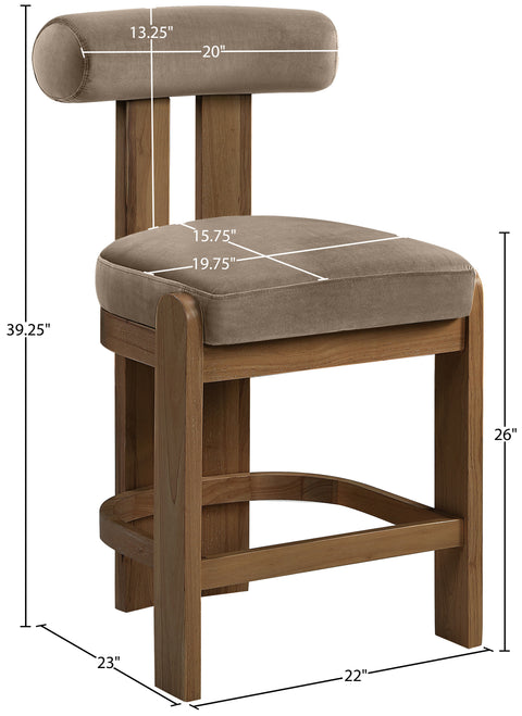 Noelle Taupe Velvet Performance Fabric Upholstered Counter Stool, 2-Piece