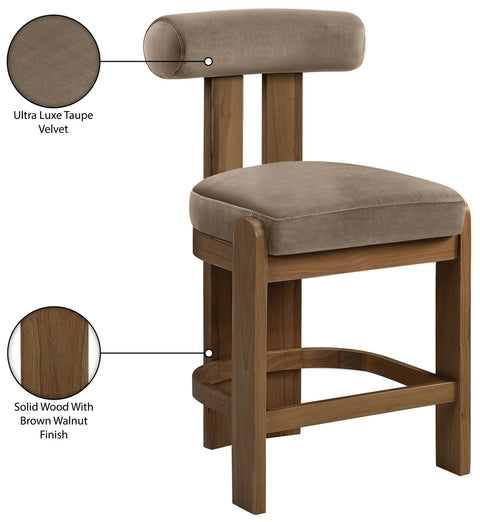 Noelle Taupe Velvet Performance Fabric Upholstered Counter Stool, 2-Piece