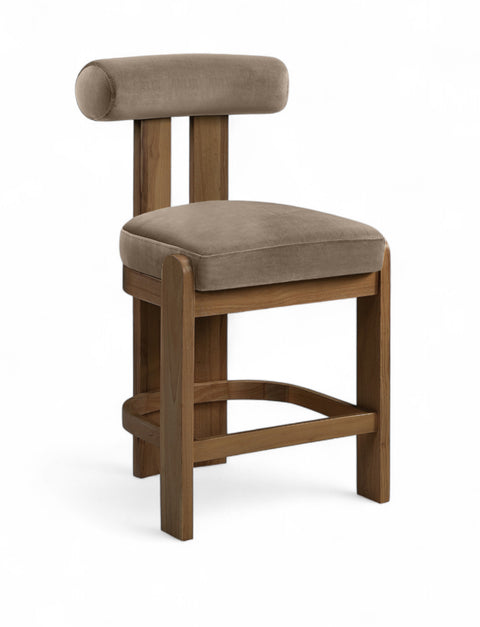 Noelle Taupe Velvet Performance Fabric Upholstered Counter Stool, 2-Piece