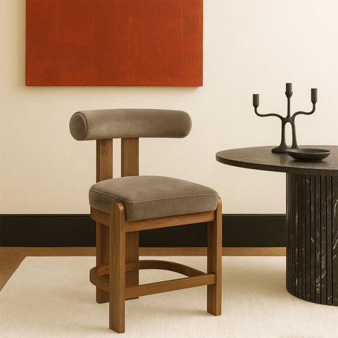 Noelle Taupe Velvet Performance Fabric Upholstered Counter Stool, 2-Piece