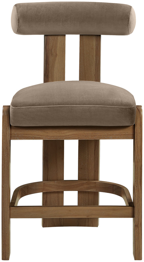 Noelle Taupe Velvet Performance Fabric Upholstered Counter Stool, 2-Piece
