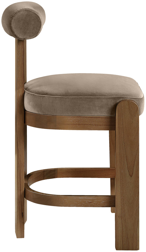 Noelle Taupe Velvet Performance Fabric Upholstered Counter Stool, 2-Piece