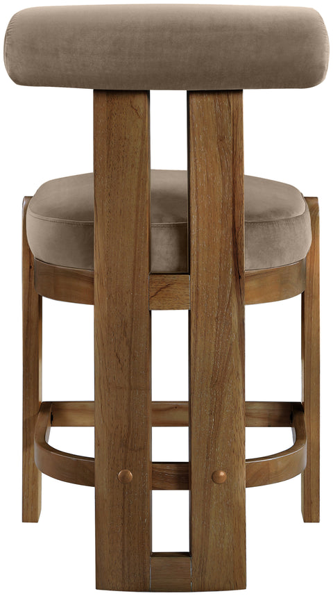 Noelle Taupe Velvet Performance Fabric Upholstered Counter Stool, 2-Piece