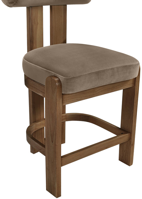 Noelle Taupe Velvet Performance Fabric Upholstered Counter Stool, 2-Piece