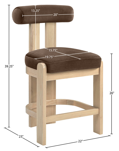 Noelle Brown Velvet Performance Fabric Upholstered Counter Stool, 2-Piece