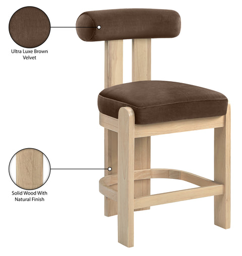 Noelle Brown Velvet Performance Fabric Upholstered Counter Stool, 2-Piece