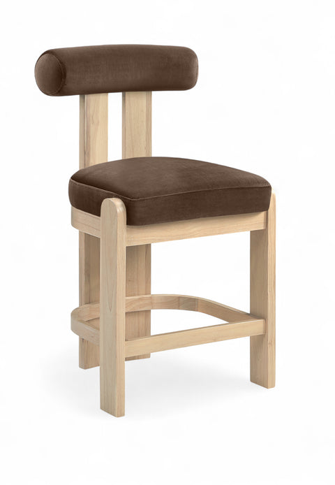 Noelle Brown Velvet Performance Fabric Upholstered Counter Stool, 2-Piece