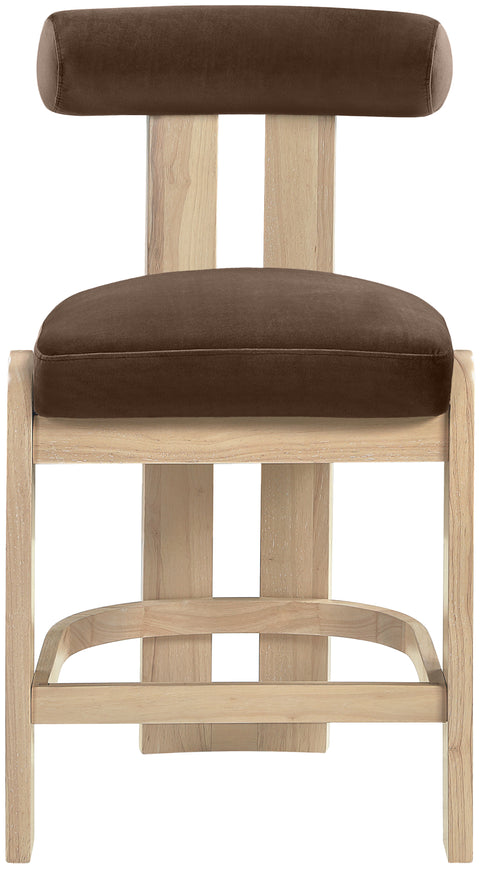 Noelle Brown Velvet Performance Fabric Upholstered Counter Stool, 2-Piece