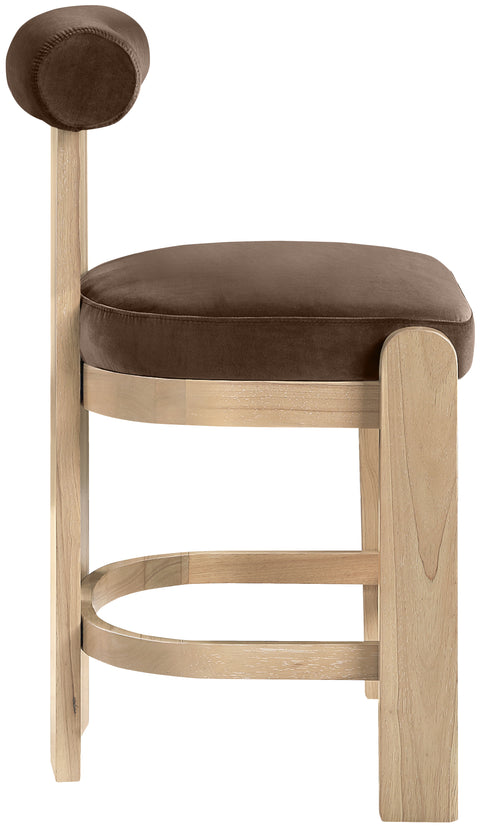 Noelle Brown Velvet Performance Fabric Upholstered Counter Stool, 2-Piece