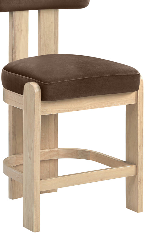 Noelle Brown Velvet Performance Fabric Upholstered Counter Stool, 2-Piece