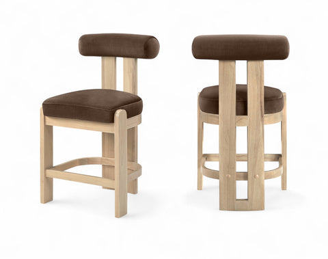 Noelle Brown Velvet Performance Fabric Upholstered Counter Stool, 2-Piece