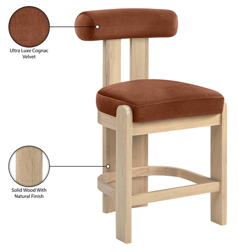Noelle Cognac Velvet Performance Fabric Upholstered Counter Stool, 2-Piece