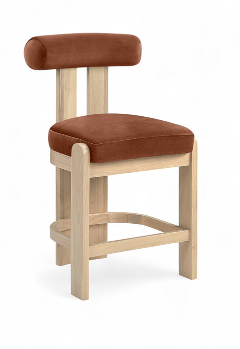Noelle Cognac Velvet Performance Fabric Upholstered Counter Stool, 2-Piece