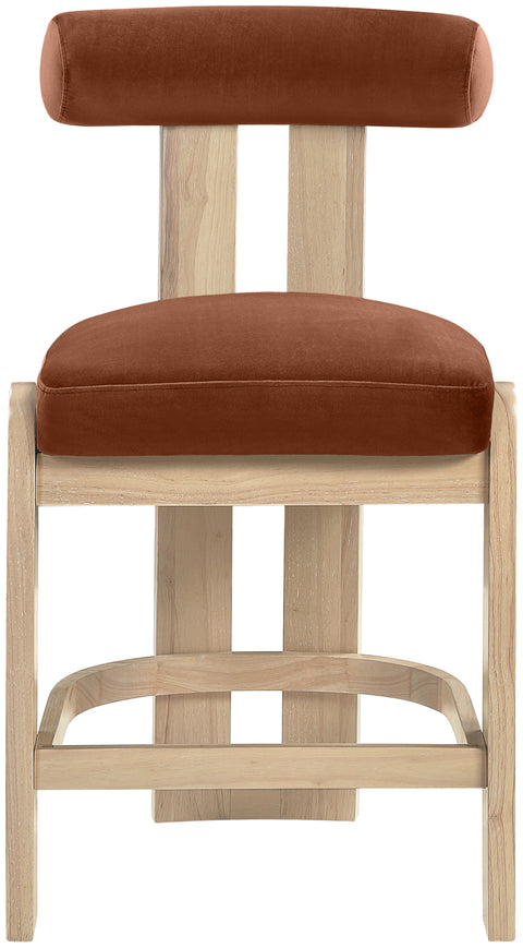 Noelle Cognac Velvet Performance Fabric Upholstered Counter Stool, 2-Piece