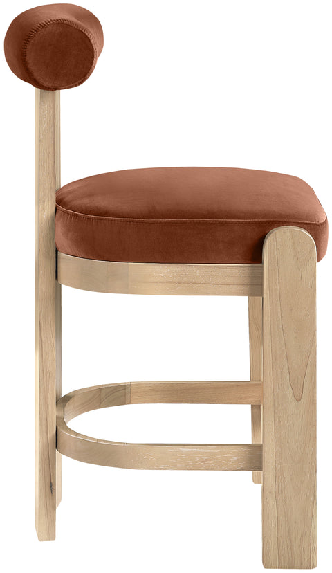 Noelle Cognac Velvet Performance Fabric Upholstered Counter Stool, 2-Piece