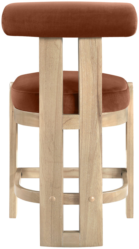 Noelle Cognac Velvet Performance Fabric Upholstered Counter Stool, 2-Piece