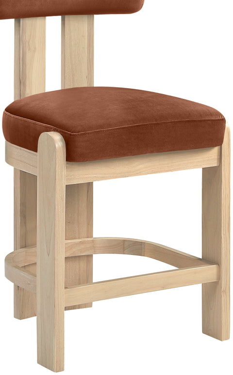 Noelle Cognac Velvet Performance Fabric Upholstered Counter Stool, 2-Piece