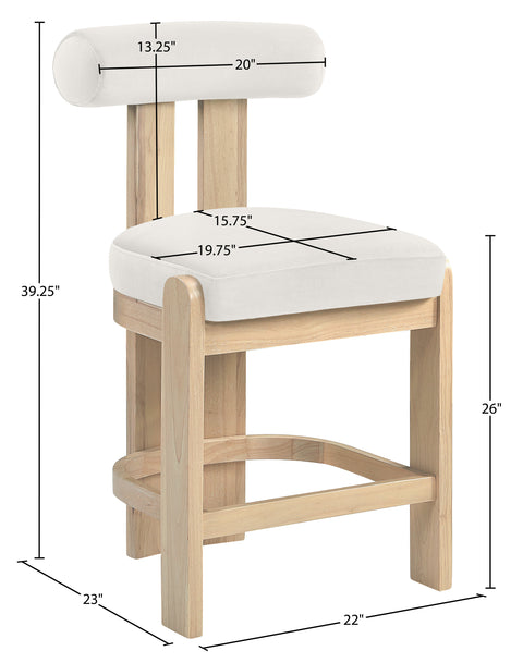 Noelle Cream Velvet Performance Fabric Upholstered Counter Stool, 2-Piece (Style 2)
