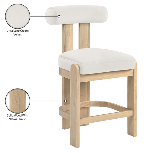 Noelle Cream Velvet Performance Fabric Upholstered Counter Stool, 2-Piece (Style 2)