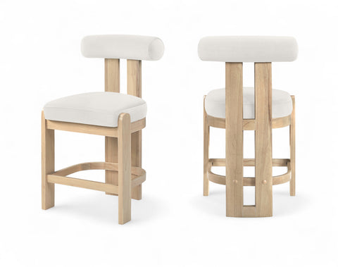 Noelle Cream Velvet Performance Fabric Upholstered Counter Stool, 2-Piece (Style 2)