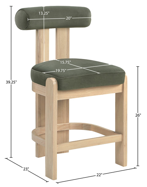 Noelle Green Velvet Performance Fabric Upholstered Counter Stool, 2-Piece (Style 2)