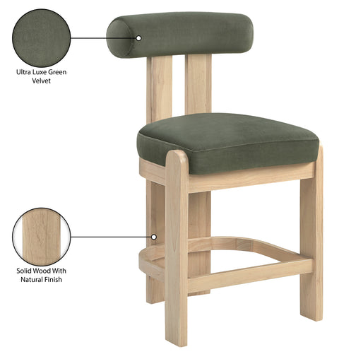 Noelle Green Velvet Performance Fabric Upholstered Counter Stool, 2-Piece (Style 2)