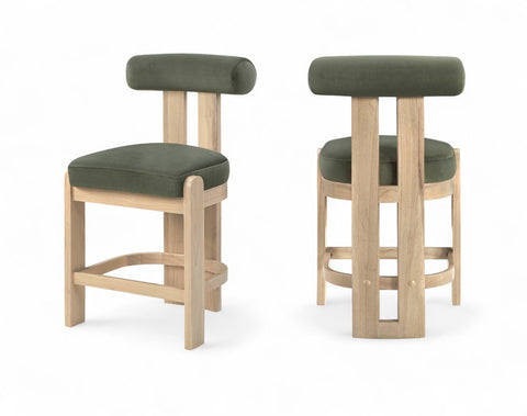 Noelle Green Velvet Performance Fabric Upholstered Counter Stool, 2-Piece (Style 2)