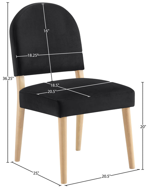 Piper Black Velvet Performance Fabric Upholstered Dining Chair, 2-Piece