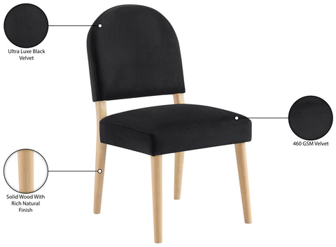 Piper Black Velvet Performance Fabric Upholstered Dining Chair, 2-Piece